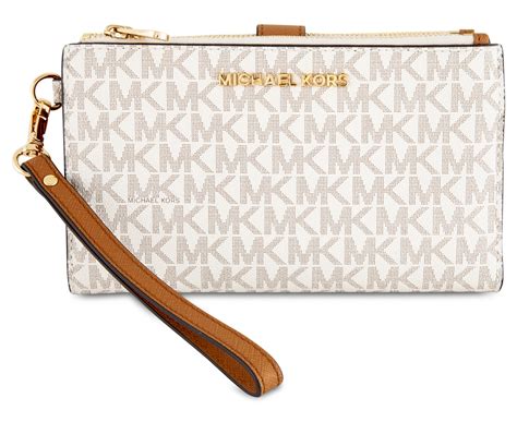 michael kors jet set travel double zip wristlet acorn|Michael Kors saffiano wallet.